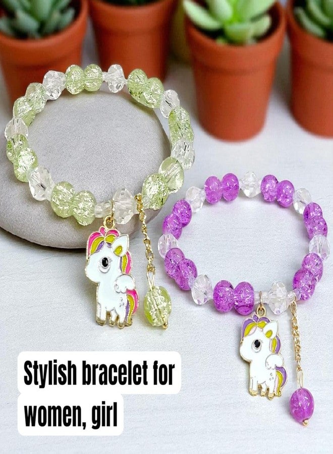 تارا13 سوار TERA13 مزين بالخرز الكريستالي للفتيات والسيدات، سوار بتعليقة وحيد القرن، سوار يد ملون قابل للتمدد والتعديل، طقم أساور للصديقات، هدايا تذكارية للفتيات، سوار صدر لطيف، لون عشوائي (4 قطع) - Image 4